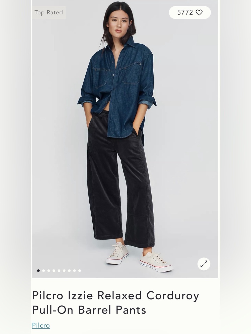 Pilcro Izzie relaxed corduroy pull on barrel pants in navy size XL